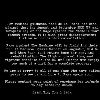 Demasiado riesgo: Rage Against The Machine, obligados a cancelar sus dos únicas fechas en España