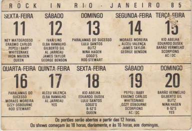 Programación Rock In Río 1985